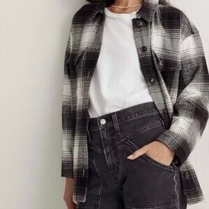 Madewell Twill Flannel Shirt Jacket in Windowpane Plaid Shacket, Size Medium